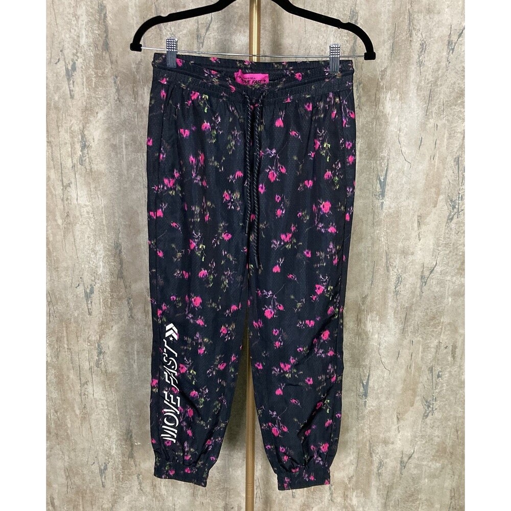 Pam & Gela Sz Small (P) Pink Paradise Floral Pull On Drawstring Crop Track Pants